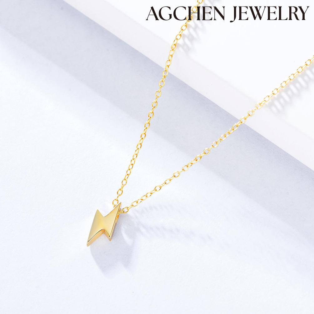 AGCHEN  S925 Silver jewelry mini lightning necklace niche delicate design extremely simple clavicle chain for everyday jewelry gift AGKN0191