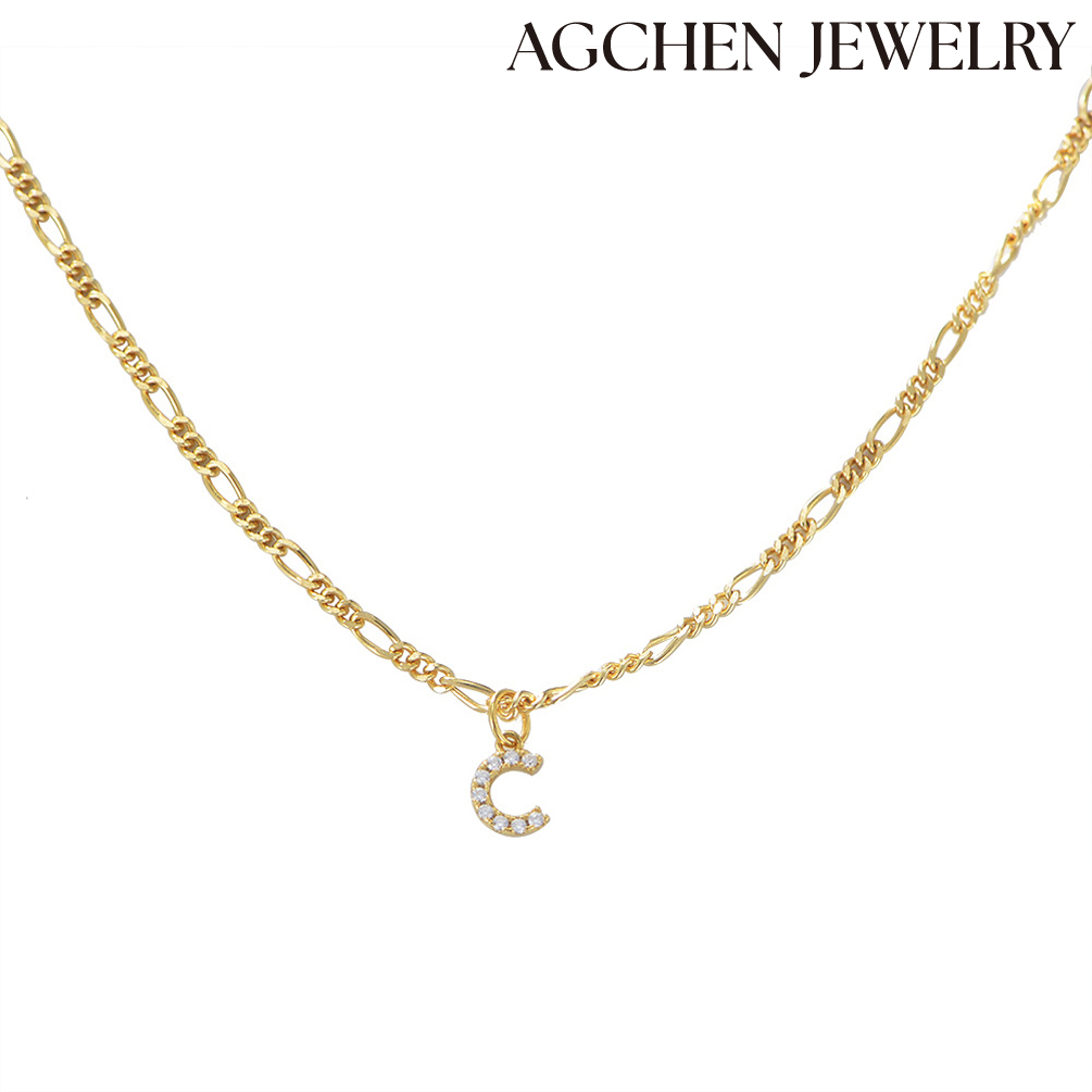 AGCHEN Foreign trade new design European and American simple English letters zircon pendant necklace female light luxury clavicle chain AGKN0920