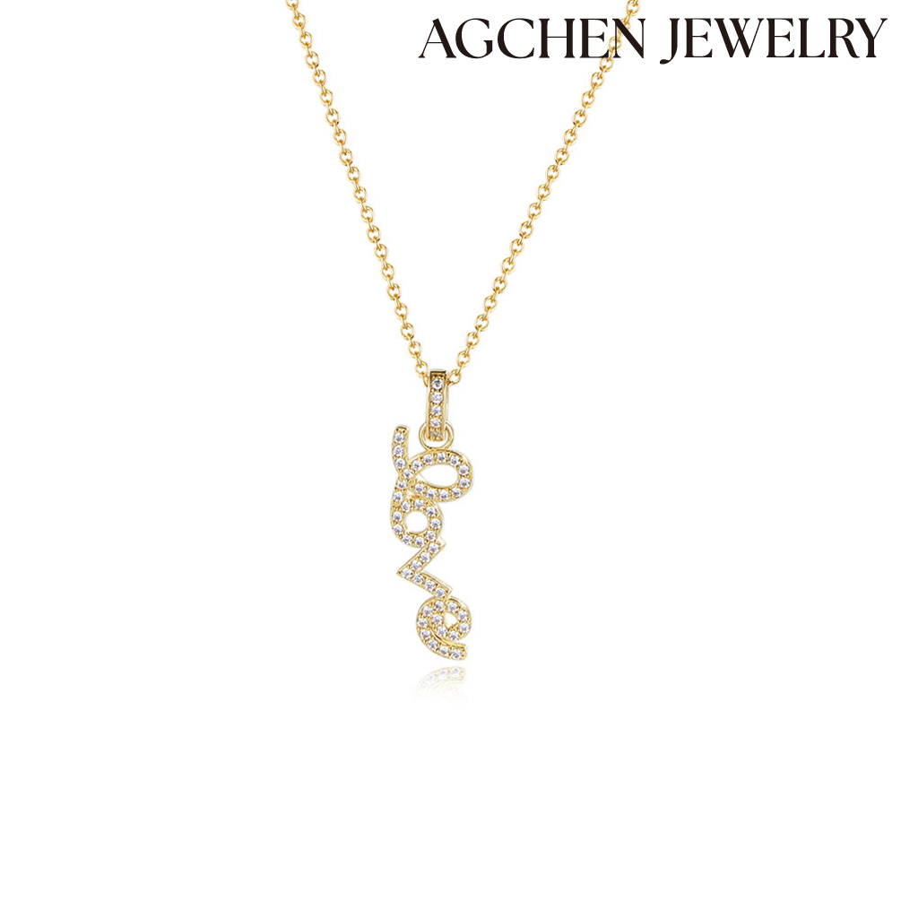 AGCHEN female Europe and America ins design sense new accessories S925 Sterling Silver LOVE Pendant Necklace with Zirconia AGKN1711