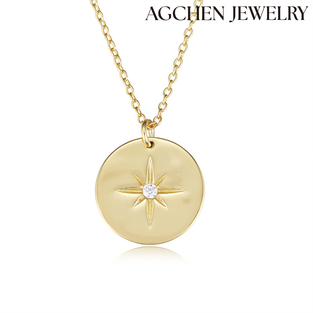 AGCHEN S925 Sterling silver eye round brand necklace ins Europe and American devil's eye zircon pendant jewelry clavicle chain female AGKN0190