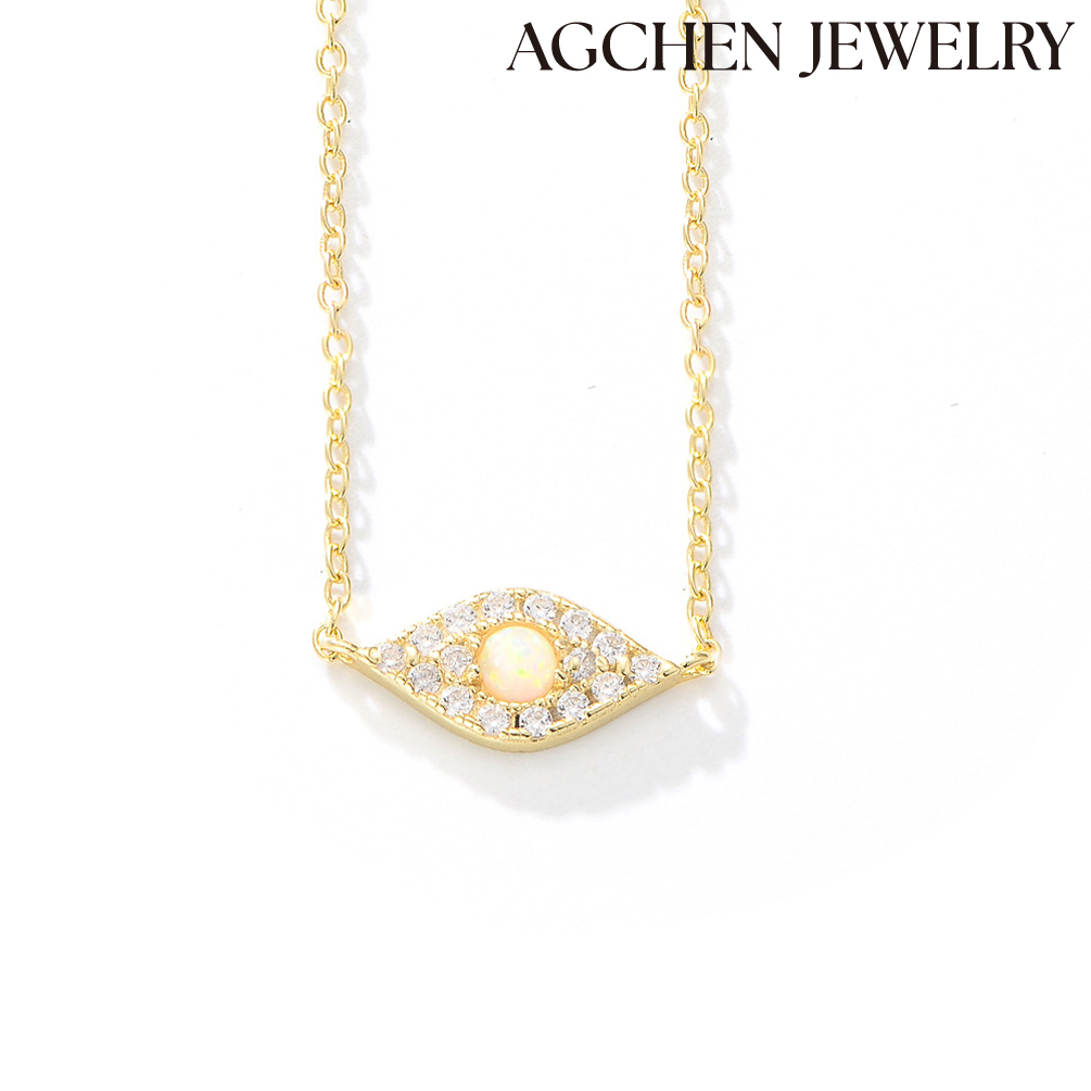 AGCHEN S925 Silver Devil's Eye necklace Europe and the United States ins women girls fashion diamond clavicle pendant chain AGAN490