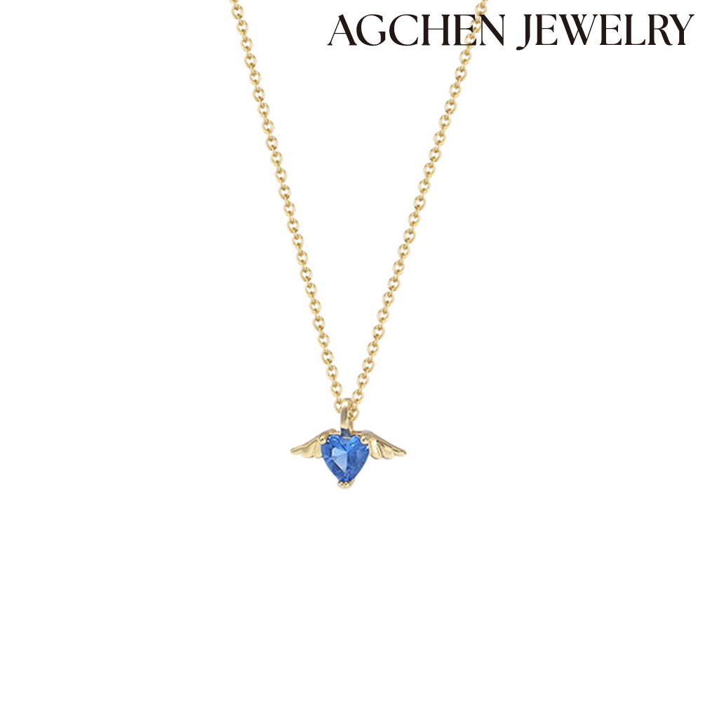 AGCHEN S925 Sterling Silver Necklace with Wing and Heart-Shaped Zirconia female Europe and America ins design sense new accessories AGKN1796