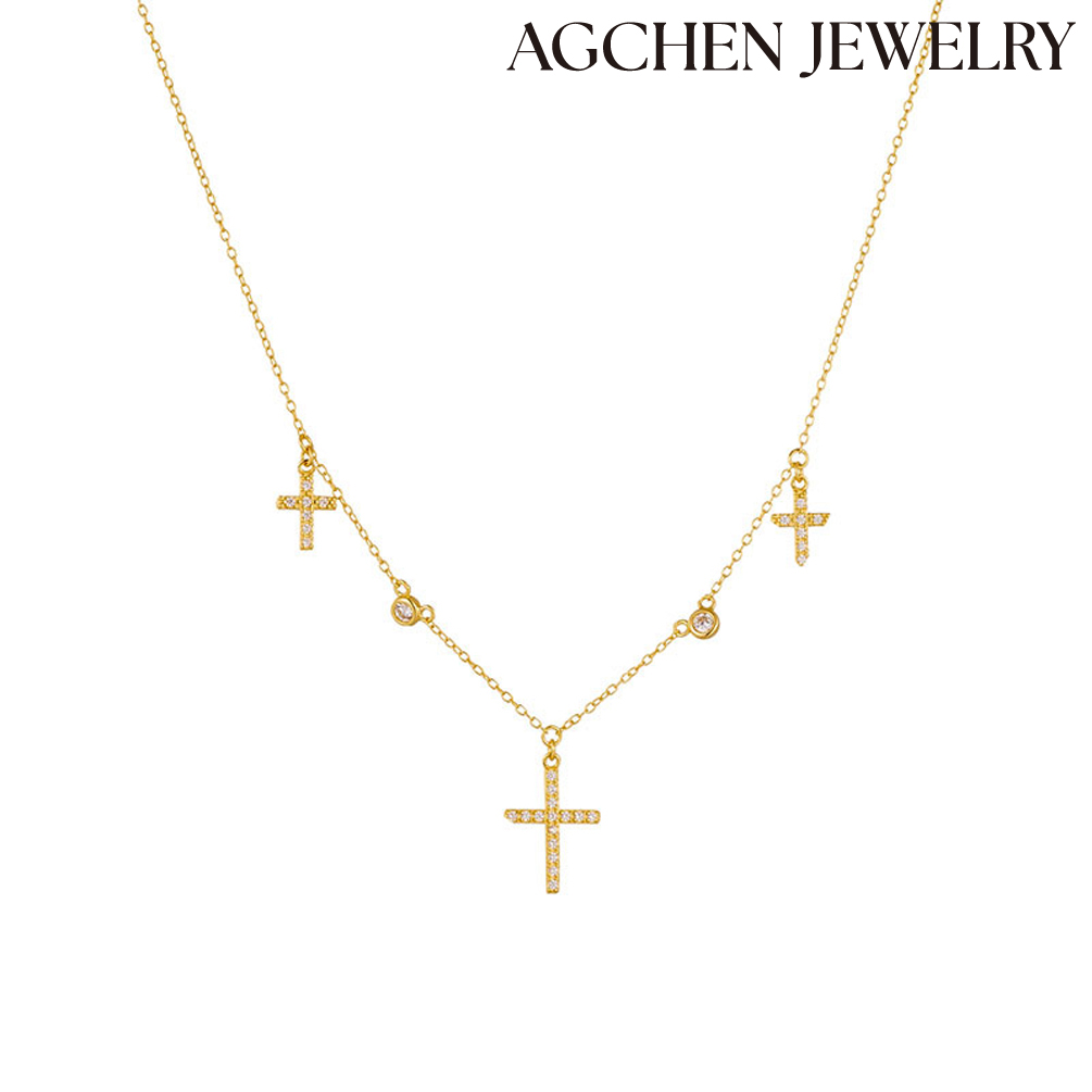 AGCHEN Europe and America Hot-Selling  EleganceGold Cross Necklace with zirconia AGAN255