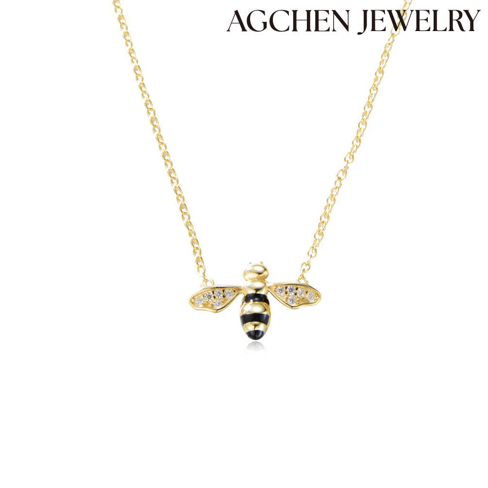 AGCHEN High Quality Bee Pendant S925 Sterling Silver Necklace  fashion hot sales products AGKN0340