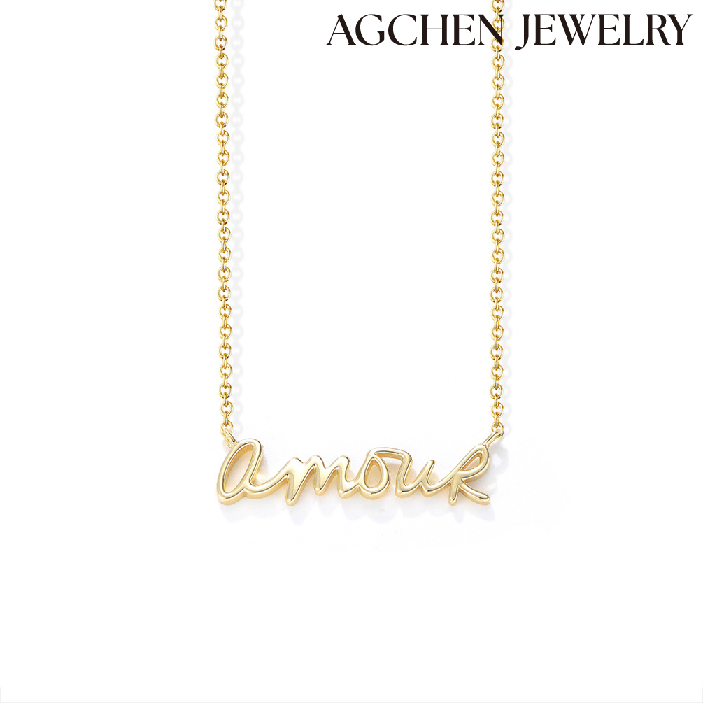 AGCHEN Europe and the United States S925 sterling silver letters French amour necklace female Valentine's Day gift collarbone chain AGKN1912