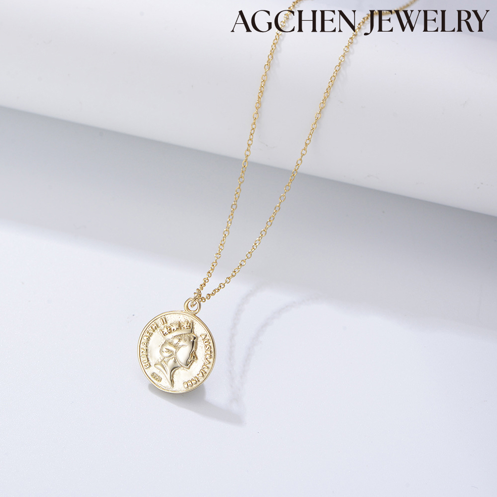 AGFCHEN S925 sterling silver vint AGe senior sense Queen head round coin necklace European and American ins trend collarbone chain AGKN0128