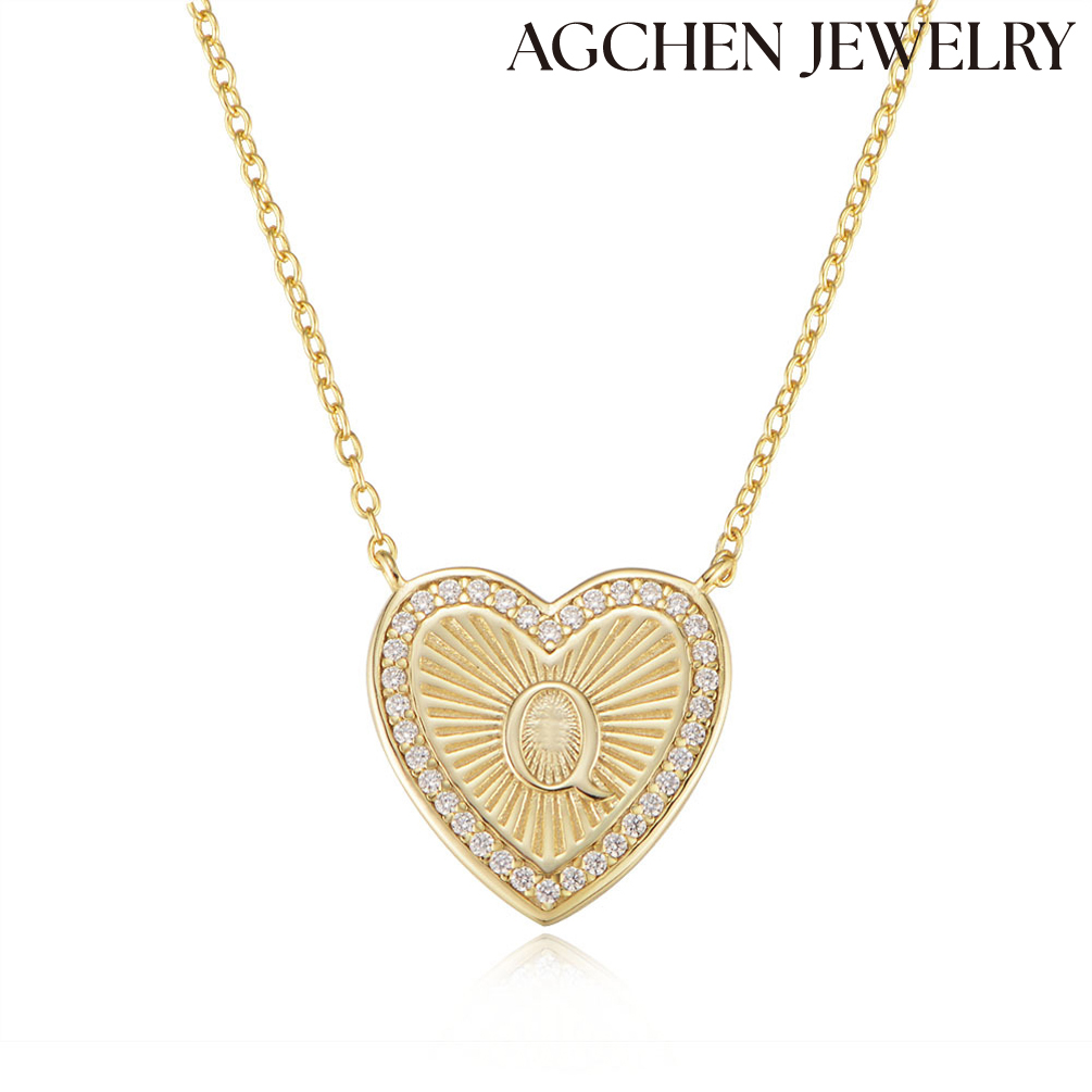 AGCHEN S925 Sterling Silver Heart-Shaped Letter Necklace female Europe and America ins design sense new accessories AGAN182