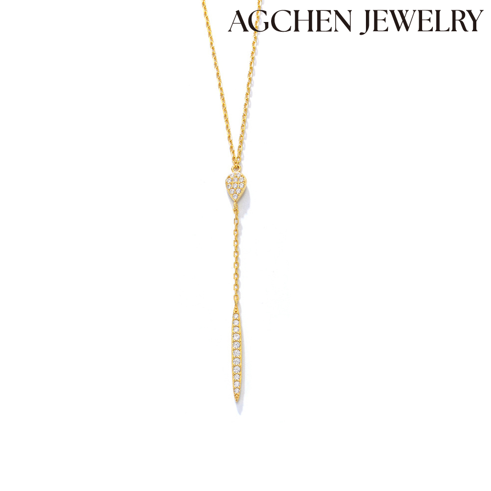 AHCHEN Waterdrop and Bar-Shaped Accessories S925 Sterling Silver Necklace with Zirconia high-grade niche Europe and the United States jewelry necklace women AGKN1753