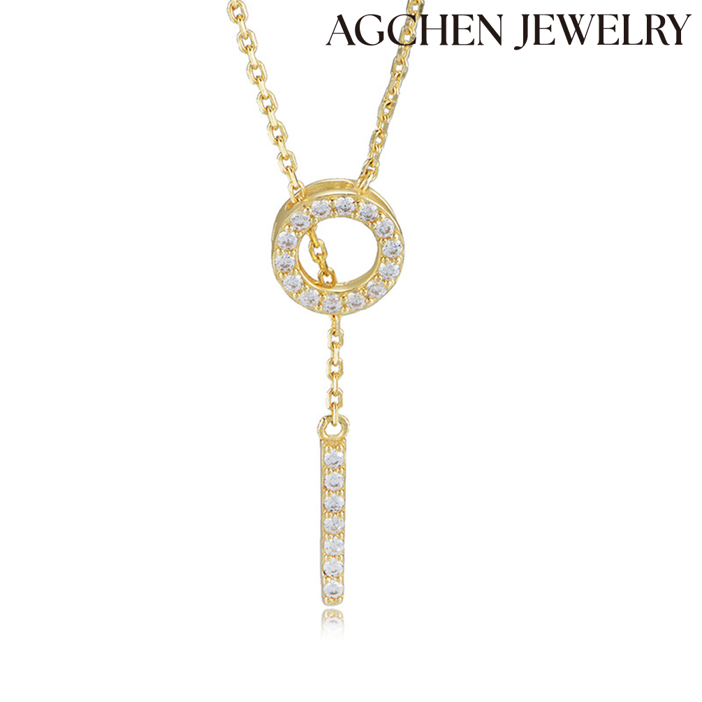 AGCHEN Europe and United States simple light luxury fashion zircon S925 sterling silver necklace female square vint AGe collarbone chain AGKN2120