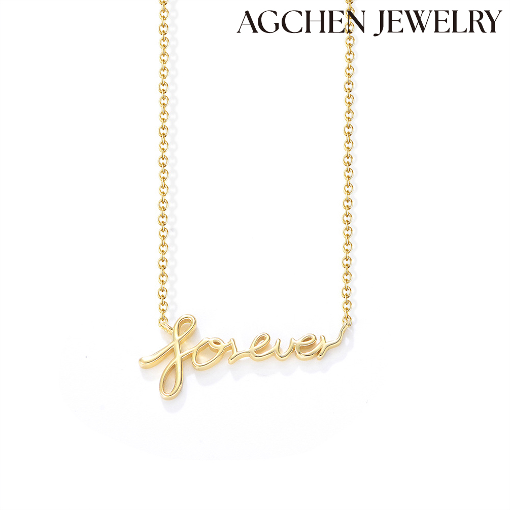 AGCHEN S925 Sterling silver forever Letter necklace women European and American ins design collarbone chain for lovers gift accessories AGKN1910