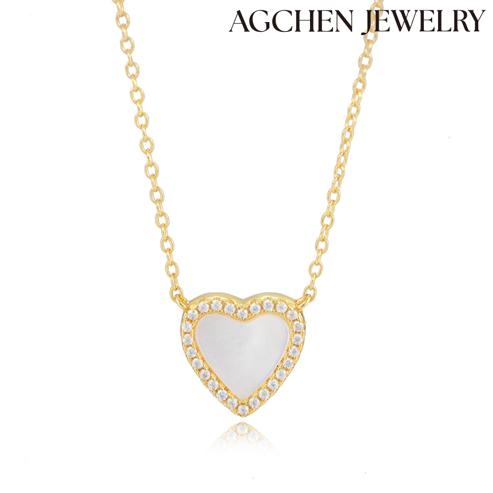 AGCHEN Ins heart-shaped zircon sterling silver necklace feminine quality light luxury fashion commuter pendant necklace AGKN1672