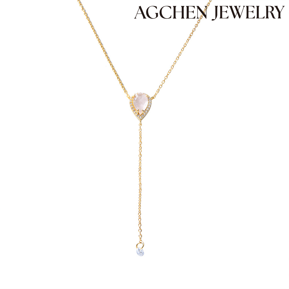 AGCHEN water drop-Shaped Crystal Pendant S925 Sterling Silver Necklace  Europe and the United States jewelry necklace women AGKN1130