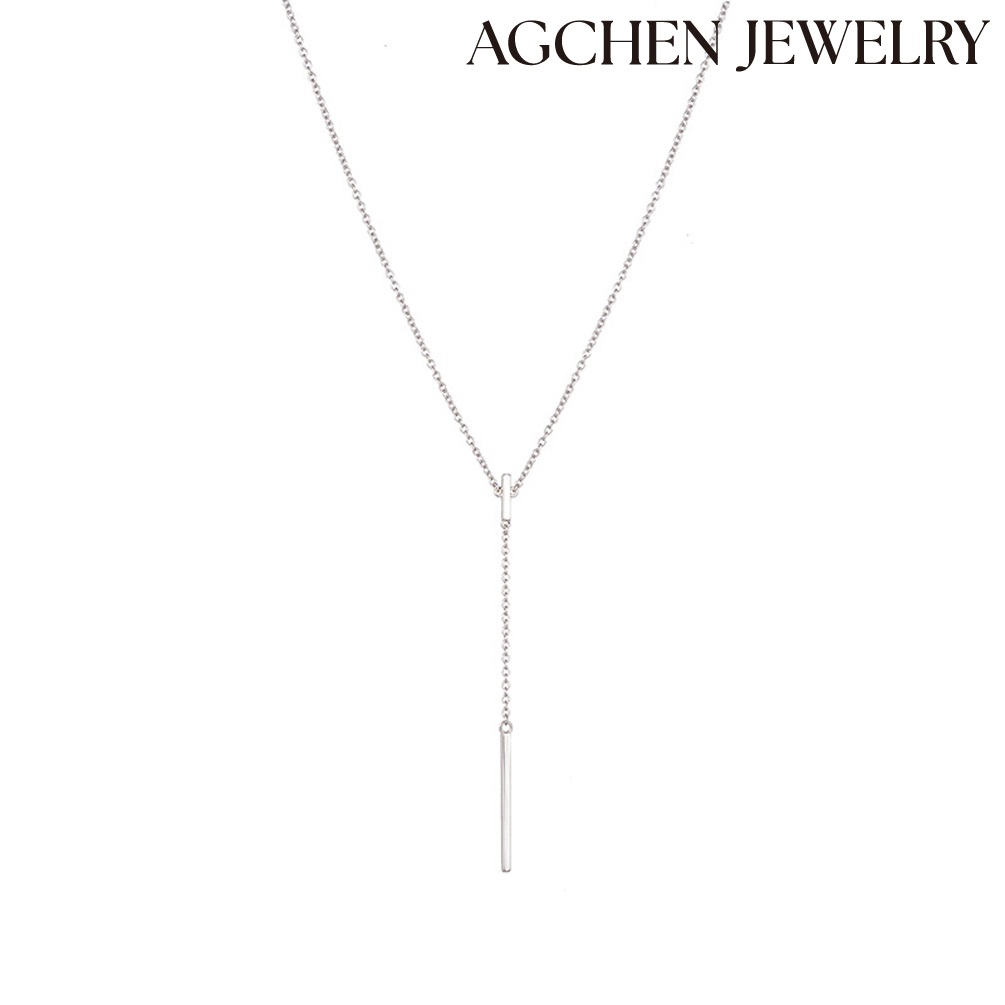 AGCHEN simple Bar Shaped Pendant S925 Sterling Silver Necklace fashion hot sales products AGKN1054