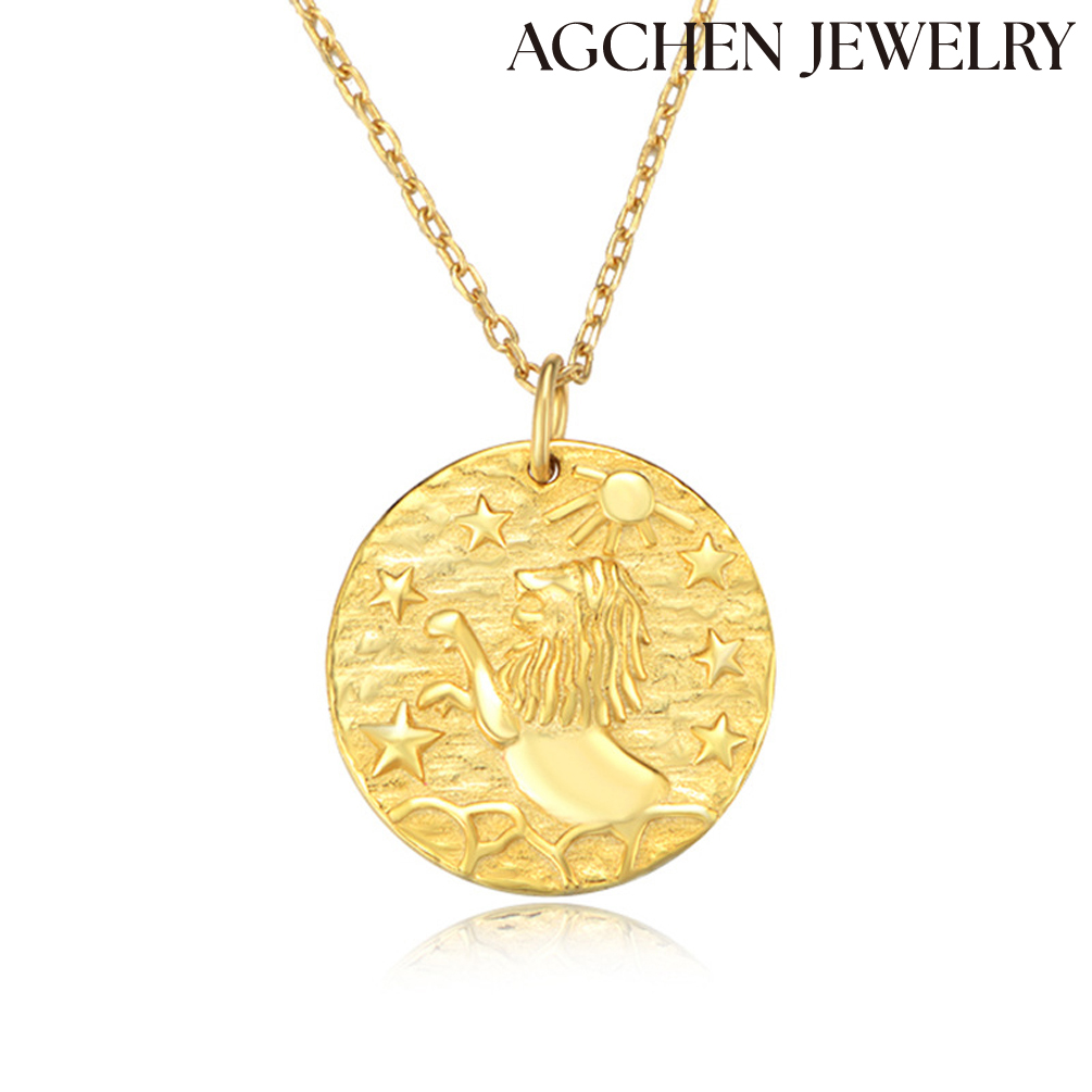 AGCHEN male Europe and America ins design sense new accessories S925 Sterling Silver Star and Lion Pendant Gold Necklace AGDN1199