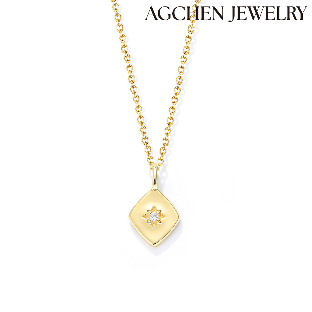 AGCHEN S925 sterling silver smooth gold plated diamond pendant necklace female niche design Europe and the United States hot product AGKN1868