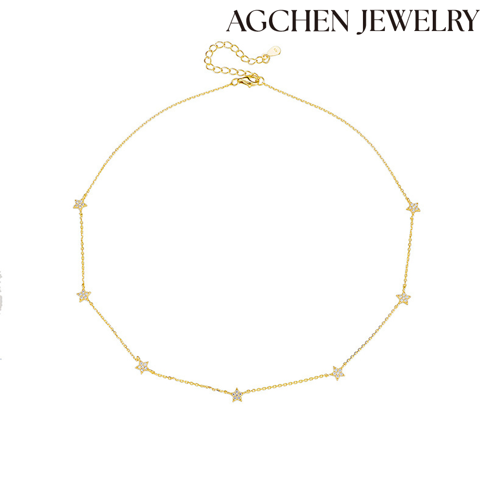 AGCHEN 2High-Quality Zircon Cute Star Accent Gold S925 Sterling Silver Necklace for girls 2023 Gift  Europe and the United States Ins hot sale AGAN222