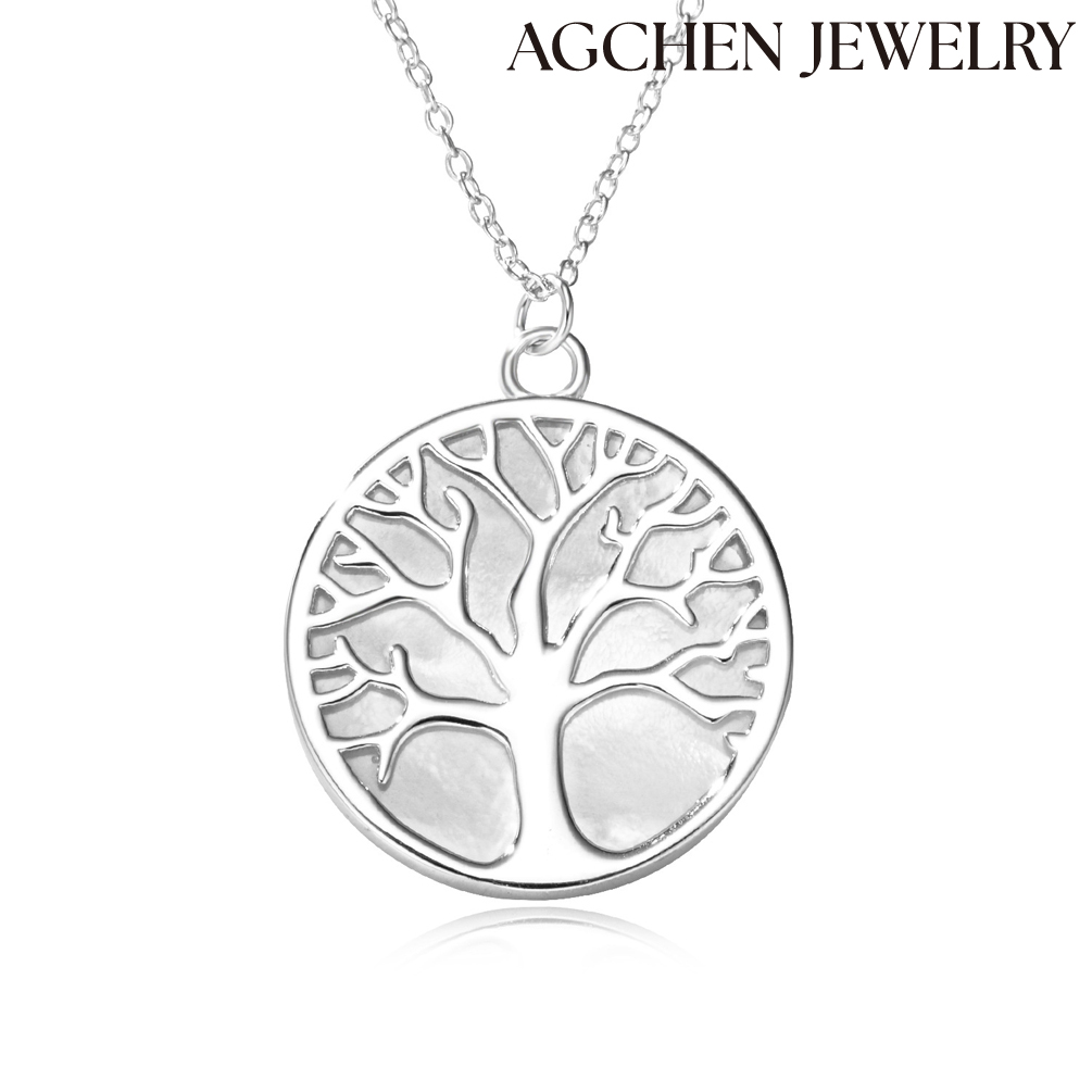 AGCHEN Wholesale hot S925 silver natural white shell life tree necklace Europe and the United States ladies all pendant clavicle chain AGDN1063