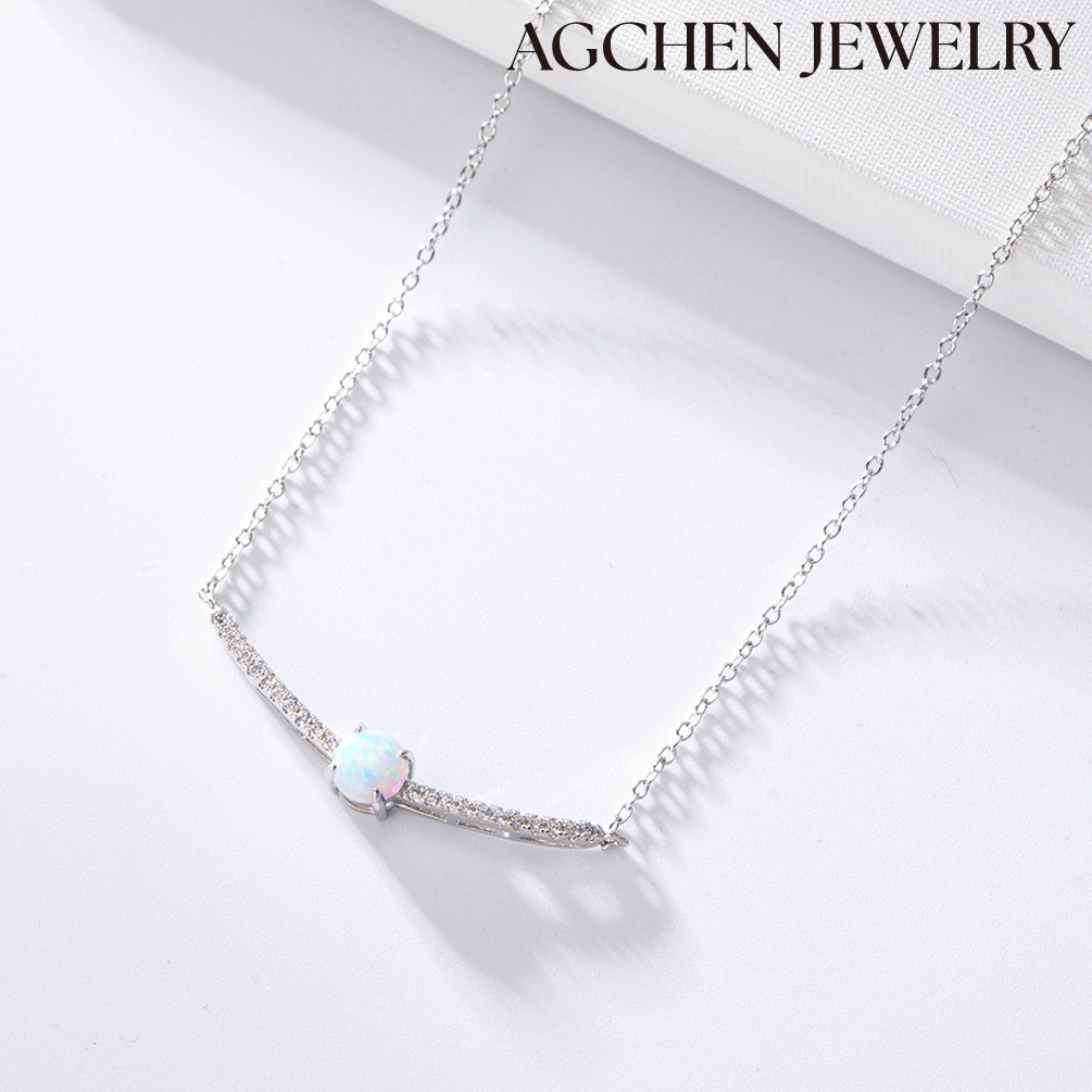 AGCHEN Hot sale new accessories micro-inset zircon Opal necklace for women Europe and America ins fashion simple collarbone chain AGKN0090