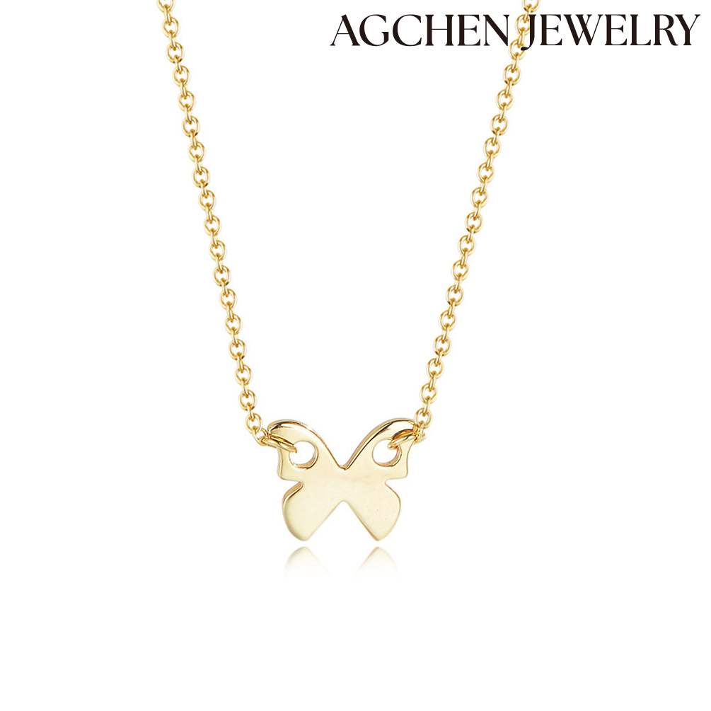 AGCHEN s925 sterling silver mini smooth little butterfly necklace female simple clavicle chain small fresh temperament jewelry AGKN1712