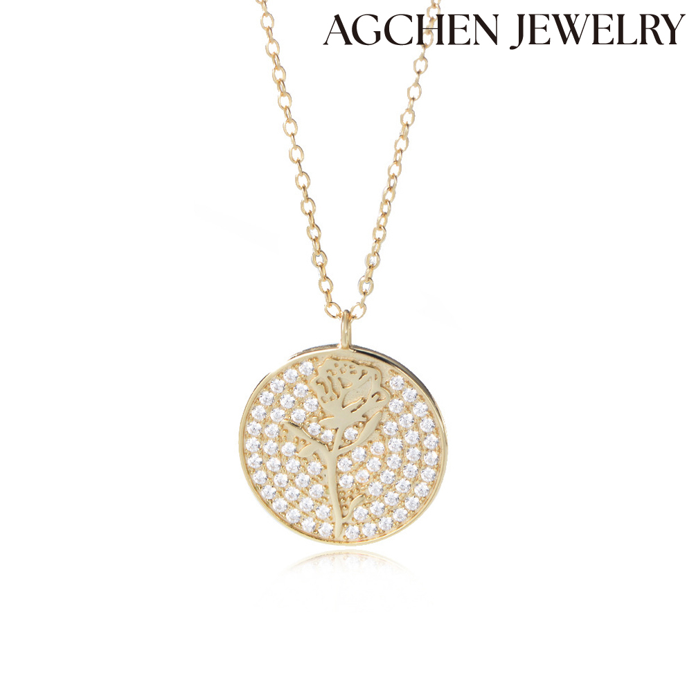 AGCEHN Rose Flower Pendant with Zirconia S925 Sterling Silver Necklace Rose Flower Pendant with Zirconia S925 Sterling Silver Necklace AGKN1127