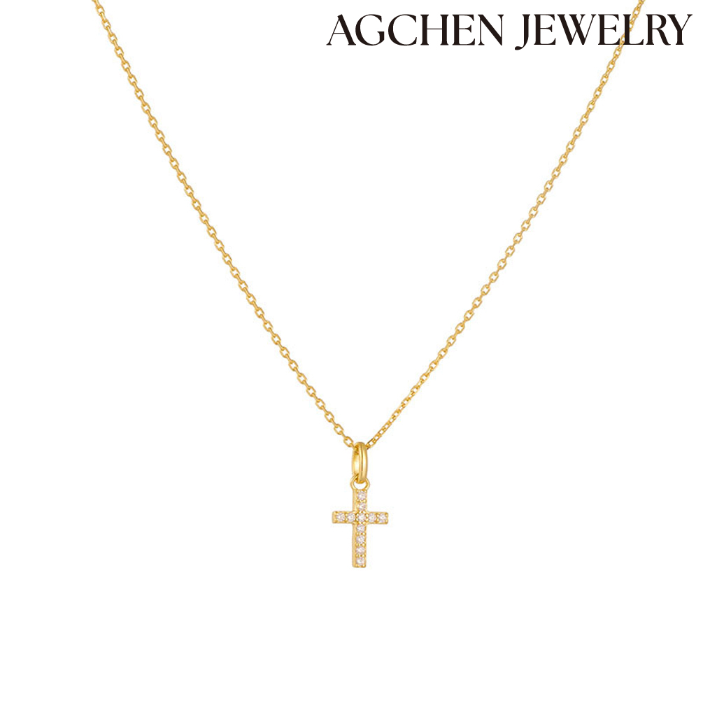 AGCHEN Simple temperament ins diamond cross sterling silver necklace female niche design advanced collar bone chain choker AGAN238