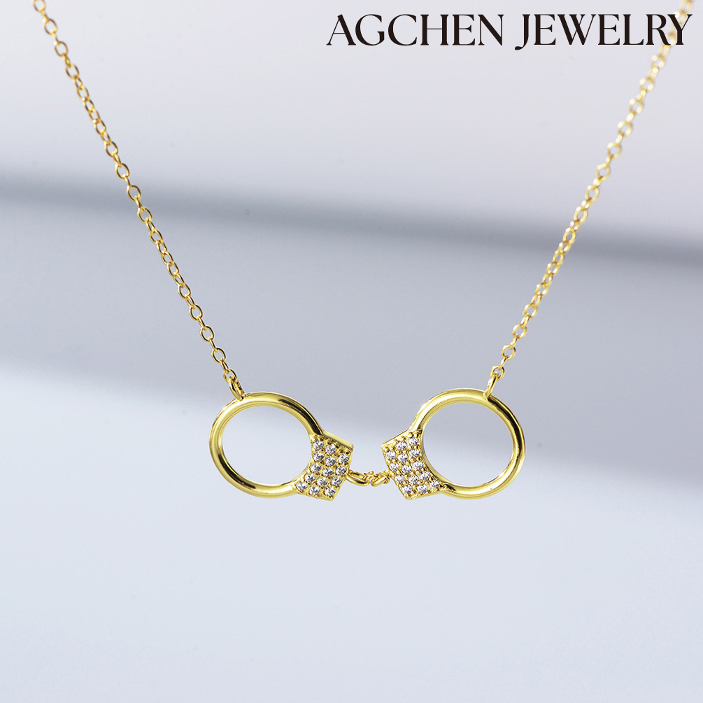 AGCHEN  European and American hot-selling  S925 Sterling Silver Handcuff Pendant Necklace with Zirconia AGKN1677