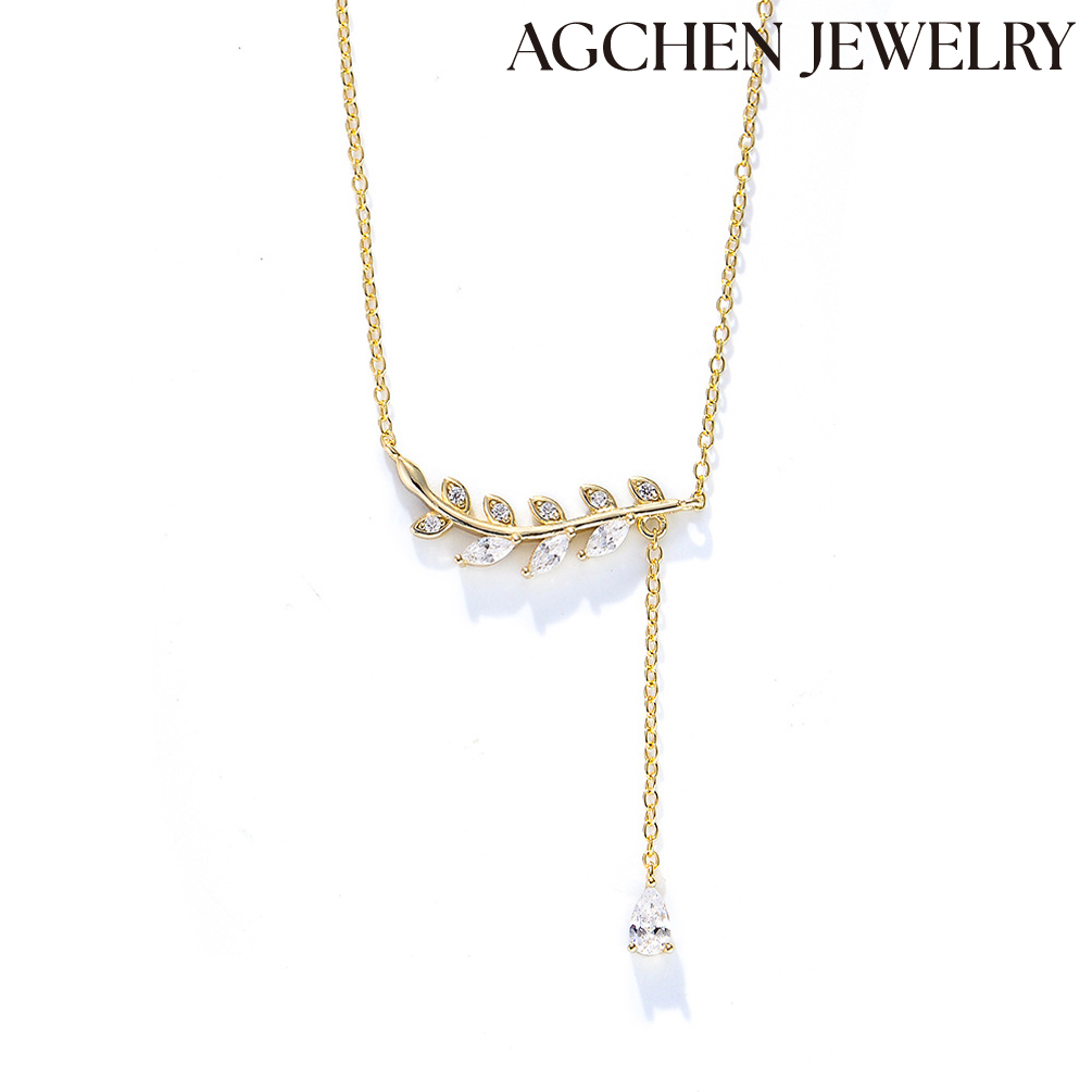 AGCHEN Elegant Leaf Pendant S925 Sterling Silver Necklace  5.high-grade niche Europe and the United States jewelry necklace women AGKN1713