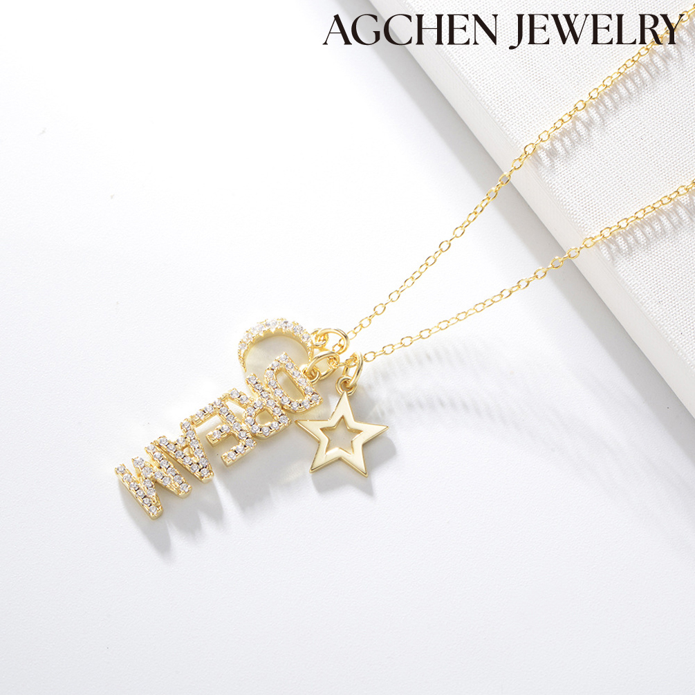 AGCHEN Dream of the Moon and Stars Pendant S925 Sterling Silver Necklace female Europe and America ins design sense new accessories AGKN0661