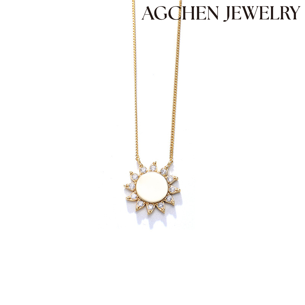 AGCHEN Hot S925 sterling silver simple smooth diamond sunflower pendant necklace European and American ins clavicle chain accessories AGKN1709