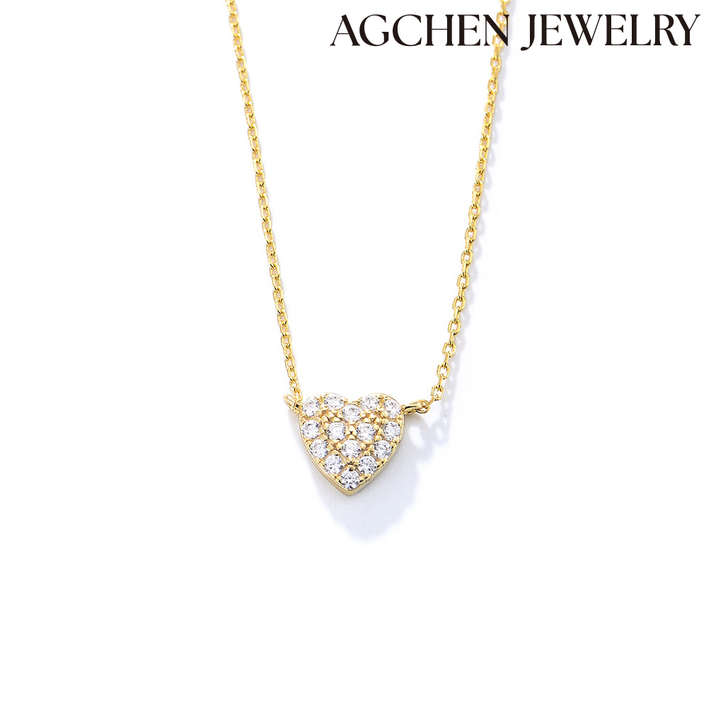 AGCHEN S925 sterling silver diamond love necklace women fashion simple heart-shaped zircon clavicle chain European and American jewelry AGKN2134