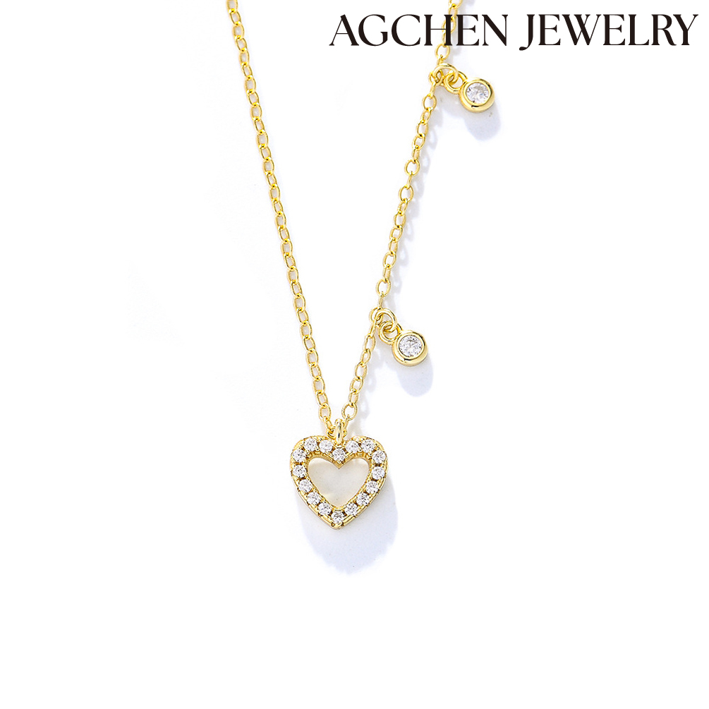 AGCHEN S925 sterling silver hollow diamond love necklace women network red ins niche design sense heart clavicle chain all accessory AGKN2183