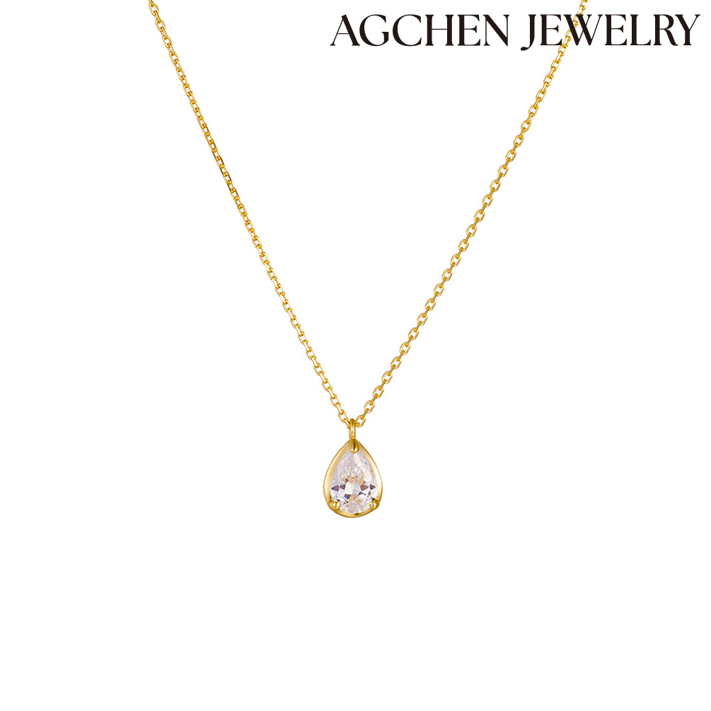 AGCHEN S925 sterling silver water drop zircon necklace for women girls ins wind niche design senior sense simple pendant clavicle chain AGKSN160