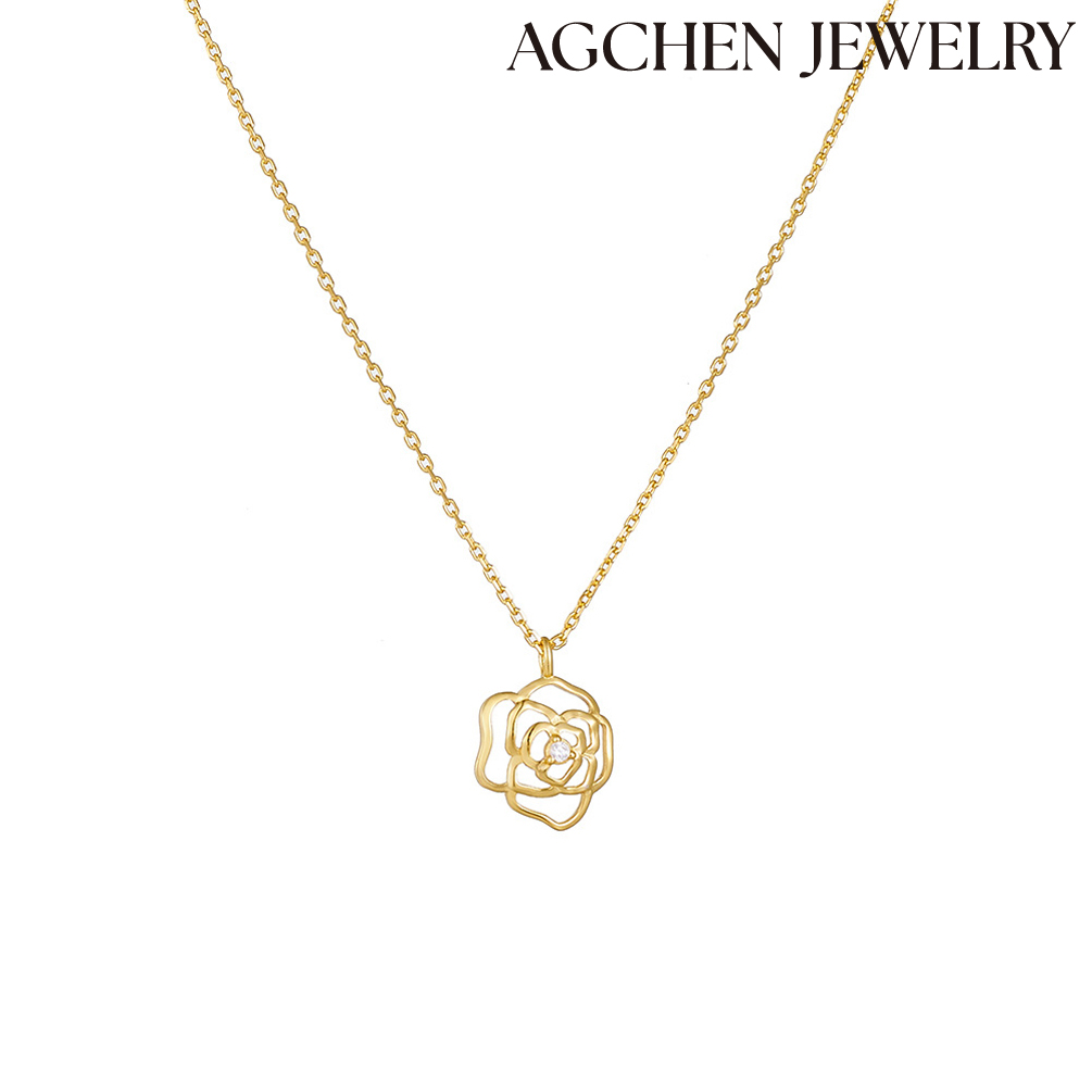 AGCHEN High-Quality Camellia Flower Pendant Gold S925 Sterling Silver Necklace 9.Europe and America ins style women's AGKSN180