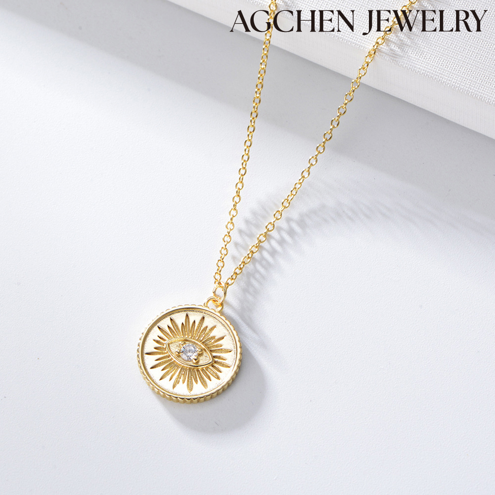 AGCHEN S925 Sterling silver eye round brand necklace ins Europe and American devil's eye zircon pendant jewelry clavicle chain female AGKP0605