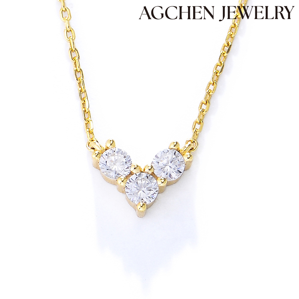 AGCHEN New light luxury niche diamond love sterling silver necklace female Internet celebrity collarbone chain has a sense of design AGKN2438