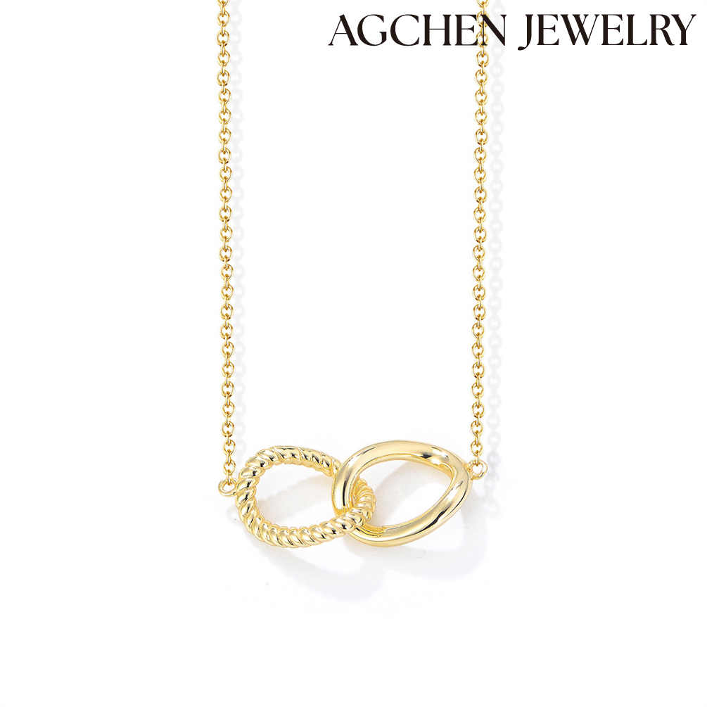 AGCHEN S925 sterling silver geometric twist double ring double buckle necklace women temperament personality collarbone chain choker AGKN1846