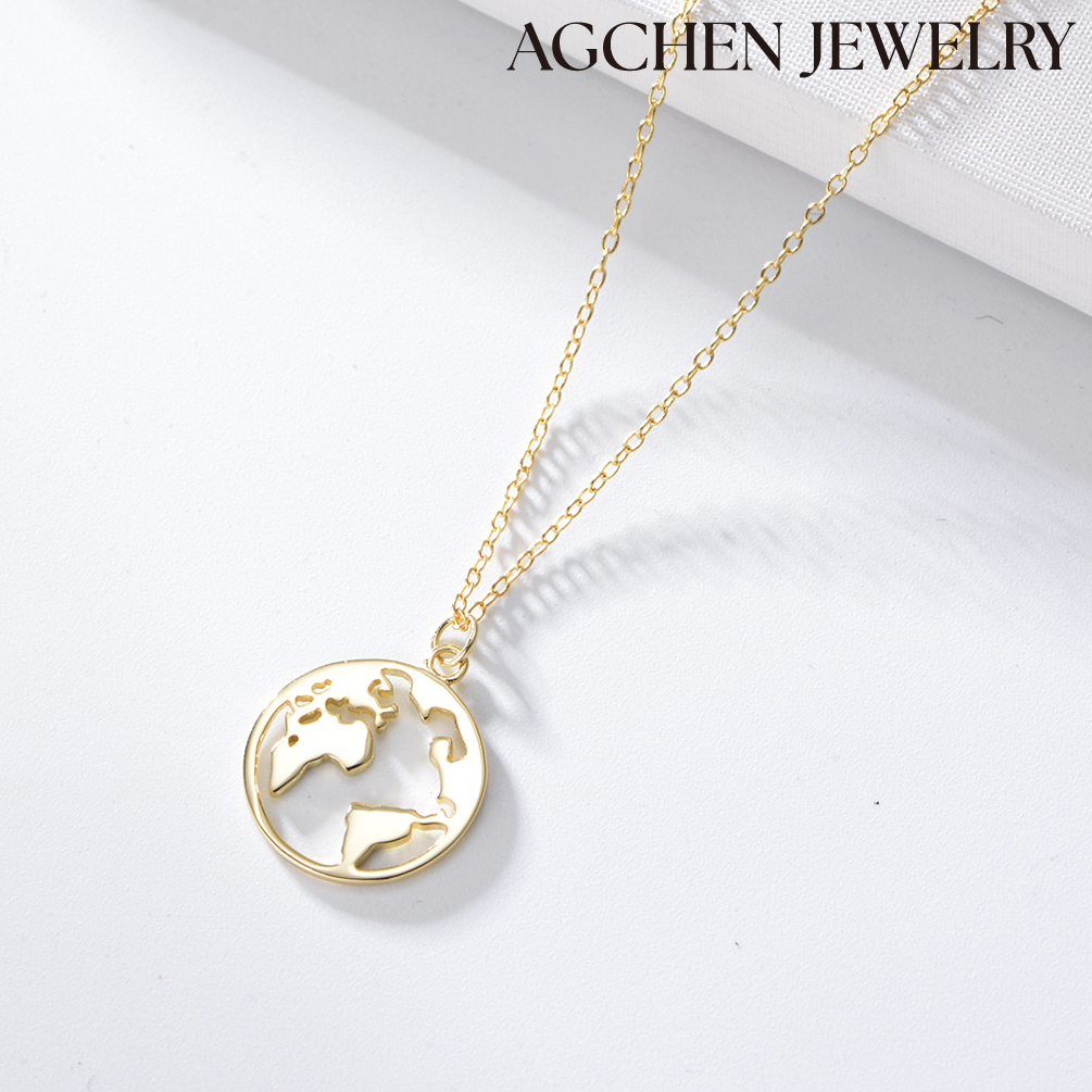 AGCHEN European and American hot-selling  High-Quality S925 Sterling Silver Hollow Map Necklace manufacturers custom AGLN0373