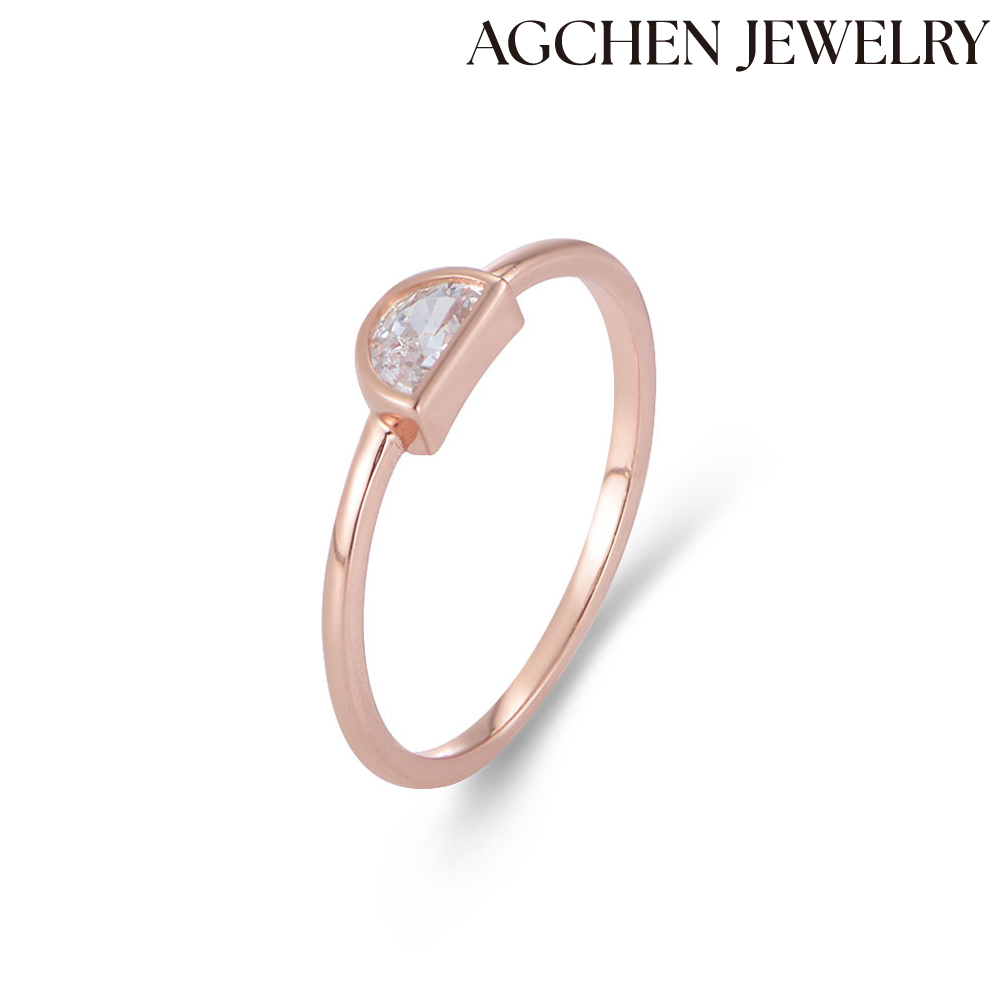 AGCHEN S925 Sterling Silver Minimalist Half-Circle Cubic Zirconia Ring  for girls 2023 Gift AGKR0163