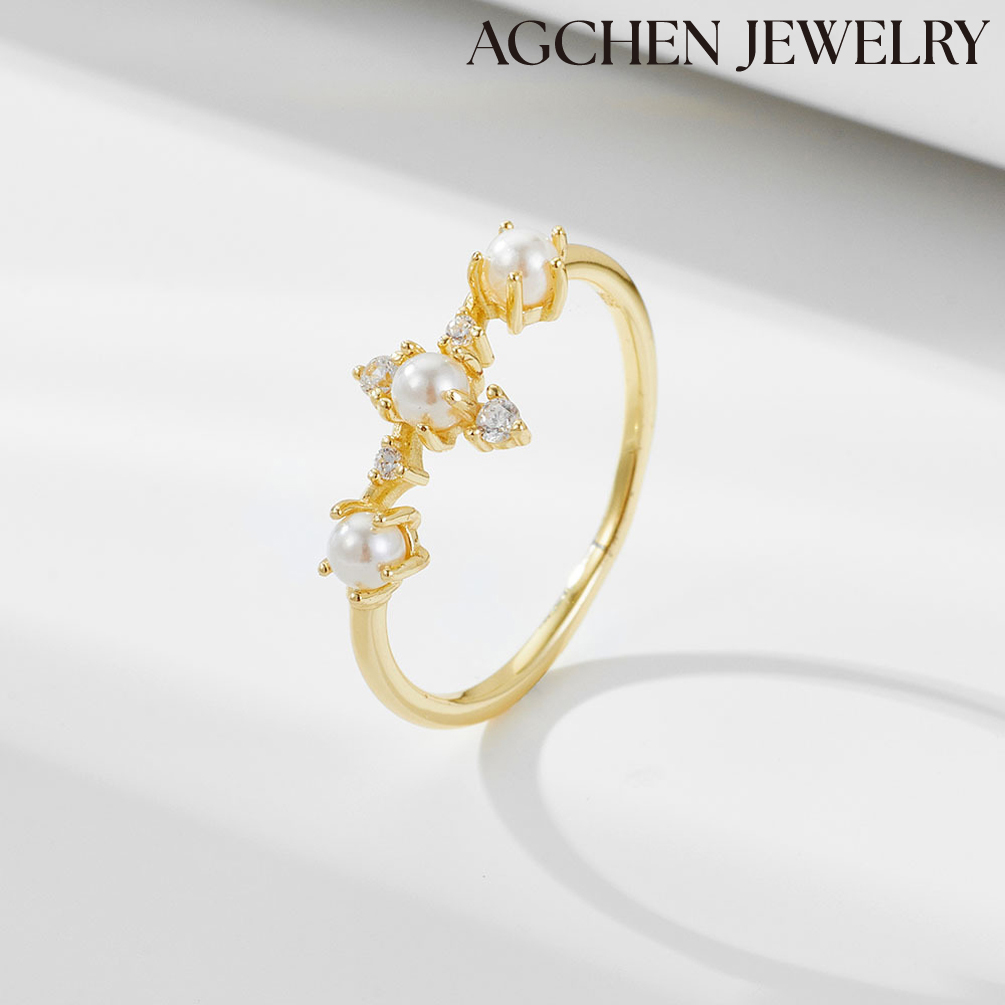 AGCHEN Hot selling new design pearl crown sterling silver ring female Europe and America ins simple but luxury ring hand jewelry AGAR166