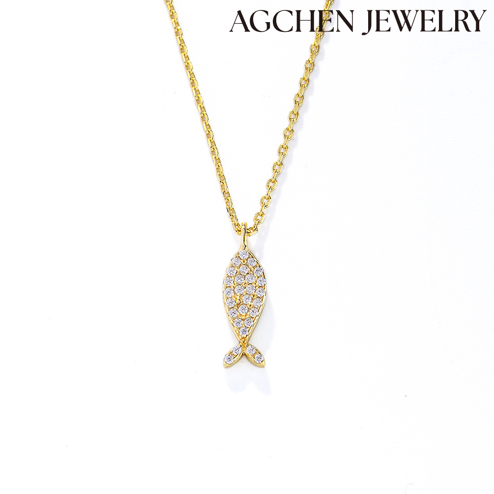 AGCHEN S925 Sterling Silver Fish-Shaped Pendant Necklace with Zirconia female Europe and America ins design sense new accessories AGKN2201