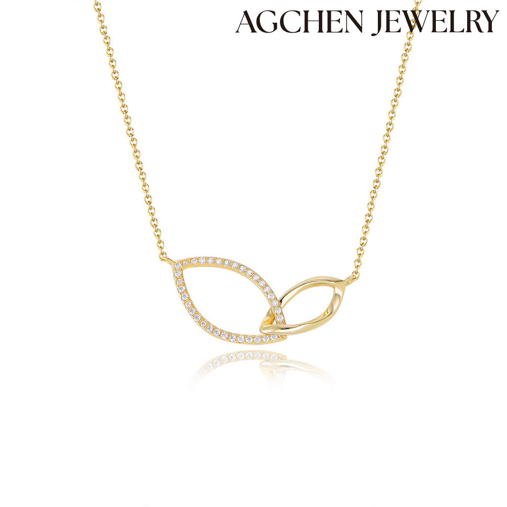 AGCHEN Europe and the United States ins cold wind simple diamond-encrusted double ring niche design sterling silver necklace women AGKN1841