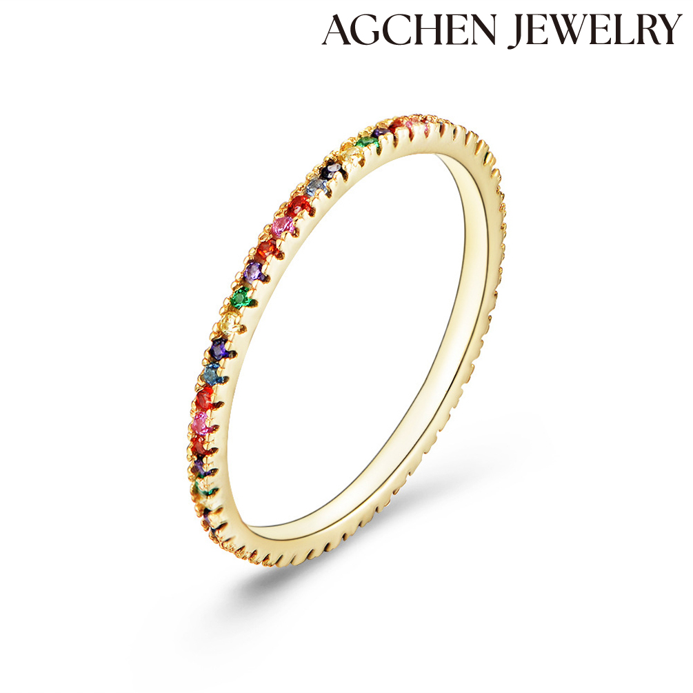 AGCHEN Micro-inset zircon diamond ring sterling silver fashion simple Europe and the United States ins ring for life AGKR0248