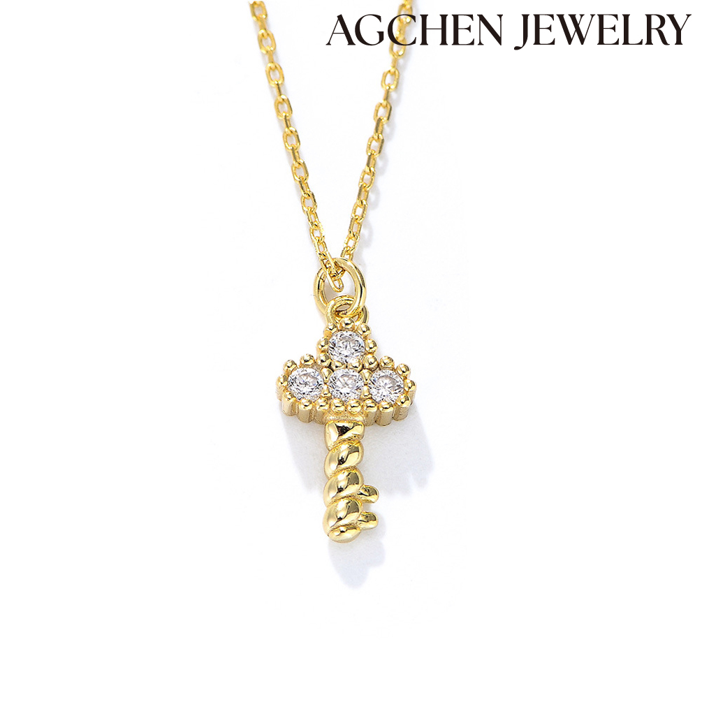 AGCHEN Europe and the United States ins hot jewelry S925 sterling silver key diamond necklace female niche design sense clavicle chain AGKSN131