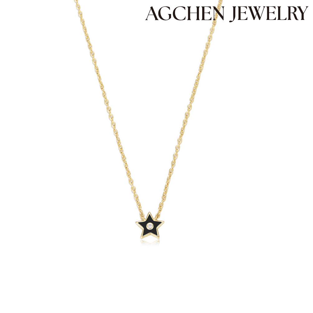 AGCHEN Europe and the United States vint AGe clavicle chain small all-match choker s925 silver drop glue pent AGram necklace women AGKSN105