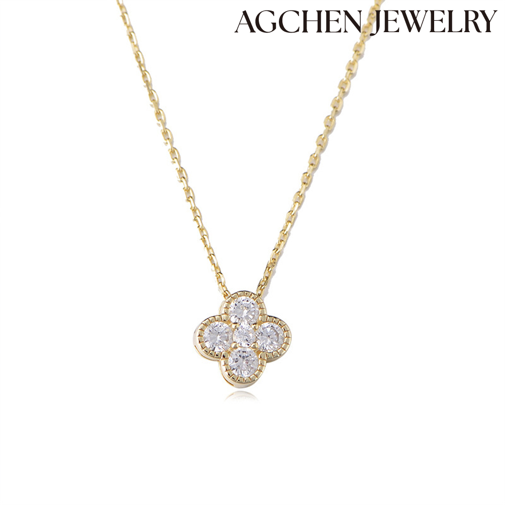 AGCHEN S925 sterling silver diamond necklace women light luxury design senior sense flash diamonds with four-leaf clover small fresh AGKSN162