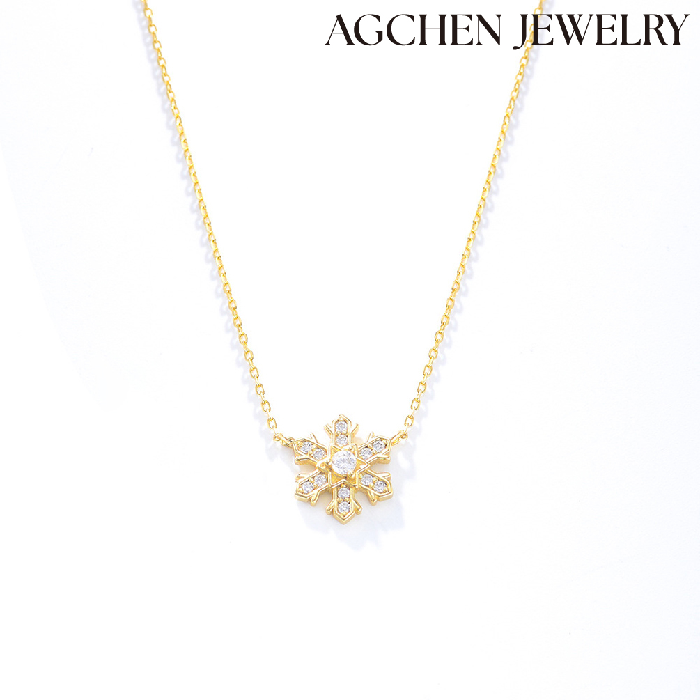 AGCHEN  design light luxury sparkling diamond clavicle chain gift new S925 sterling silver snowflake necklace for women AGKSN111