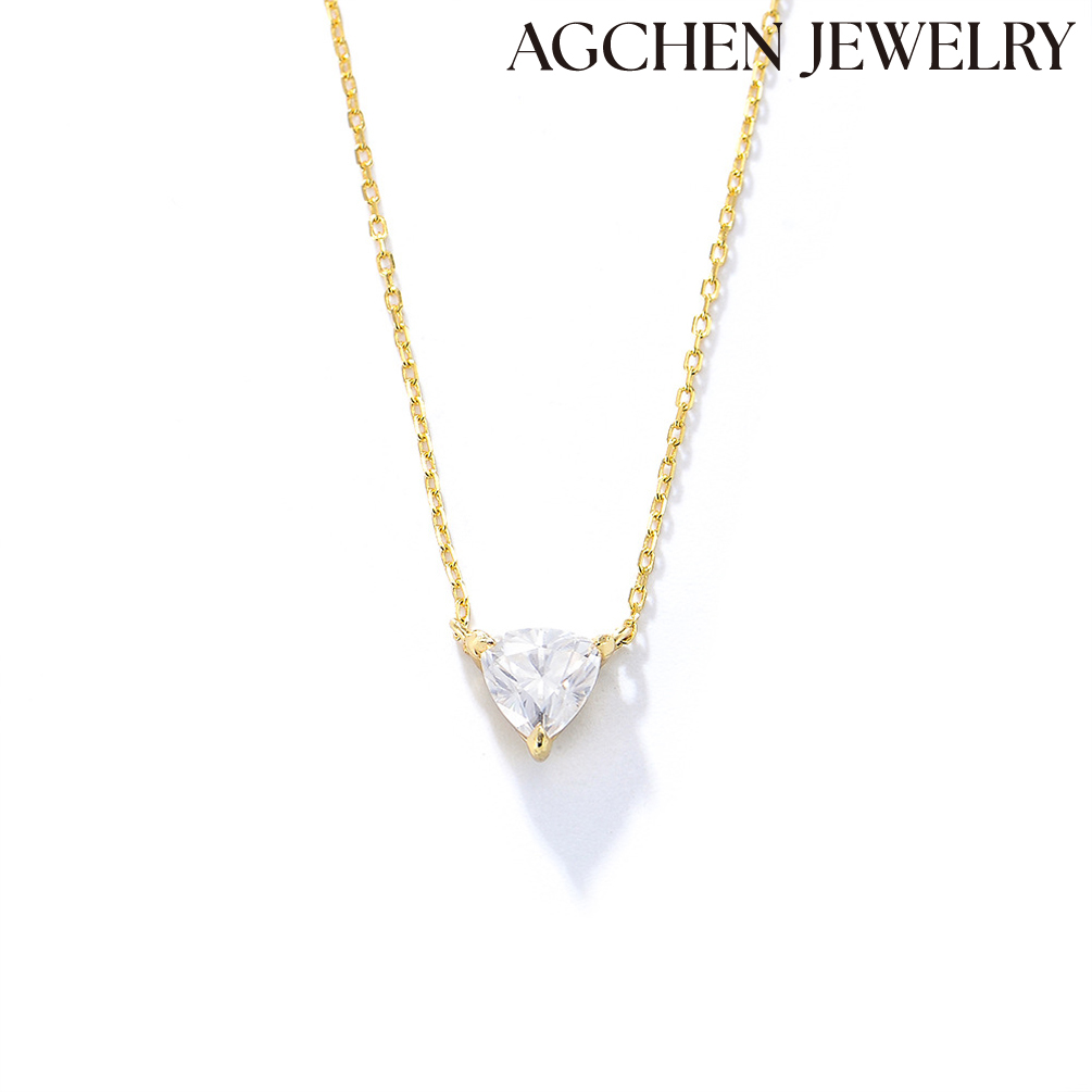 AGCHEN  light luxury design love shaped Zircon pendant necklace women S925 sterling silver simple clavicle chain Tiktok live hot AGKN2042