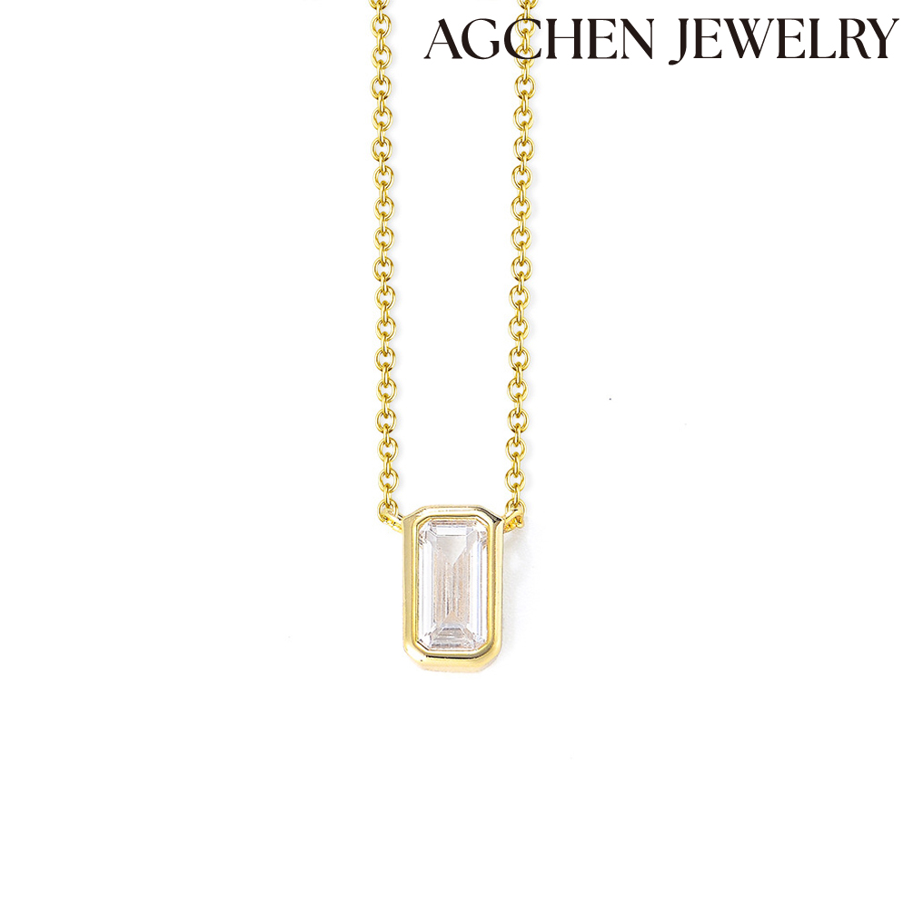 AGCHEN S925 silver geometric square zircon pendant necklace women's advanced sense of light luxury ins simple clavicle chain AGKN1847