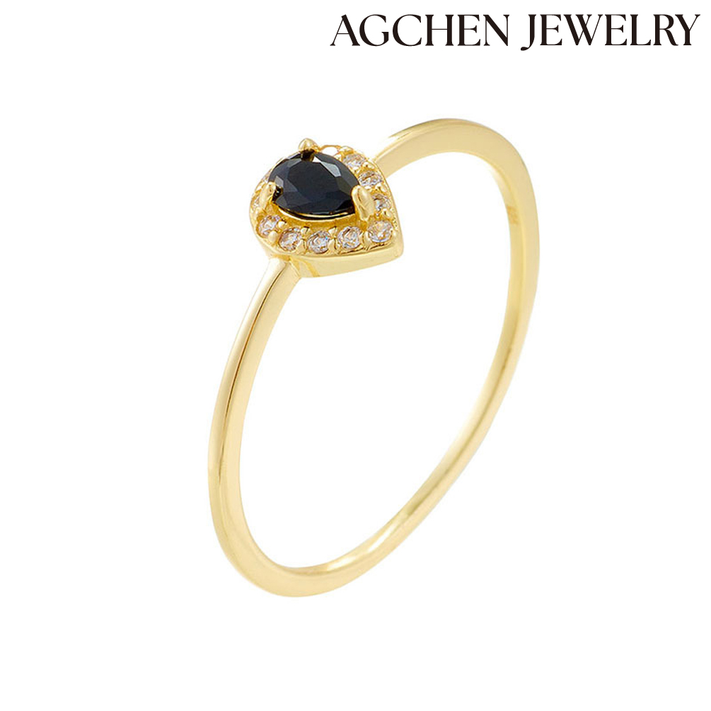 AGCHEN Water drop black zircon ring European and American ins niche design simple fashion diamond-encrusted tail ring AGAR337