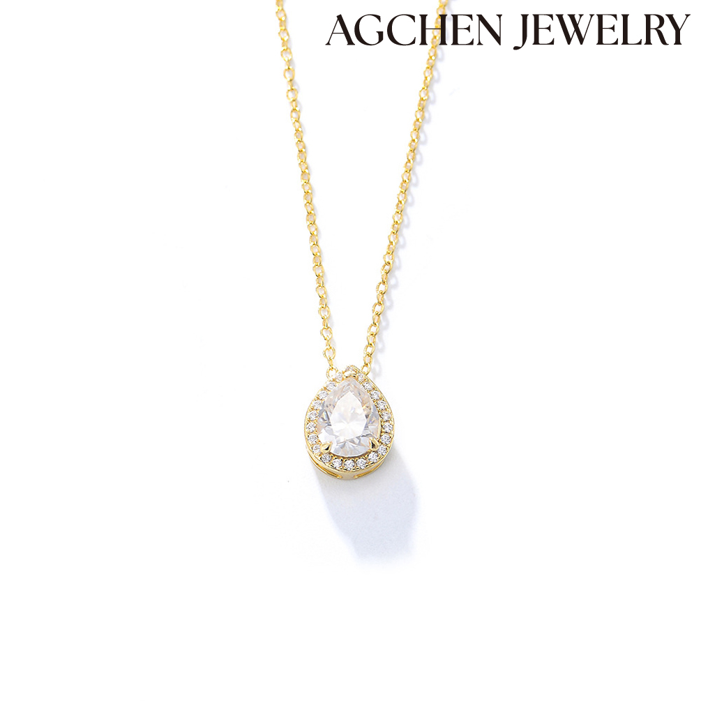 AGCHEN Water drop zircon sterling silver necklace women ins simple fashion full diamond light luxury senior clavicle chain necklaces AGKN2122